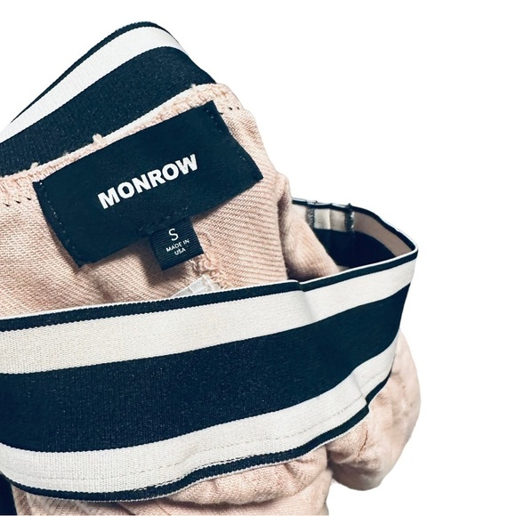 MONROW Taupe Jogger Pants Size Small Pull On Striped Waistband Neutral Beige - Picture 3 of 6